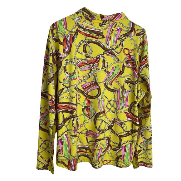 Icikuls Golf Shirt Womens Size XXL Yellow Long Sleeve Mesh 1/4 Zip Top Horse Bit - Picture 1 of 8